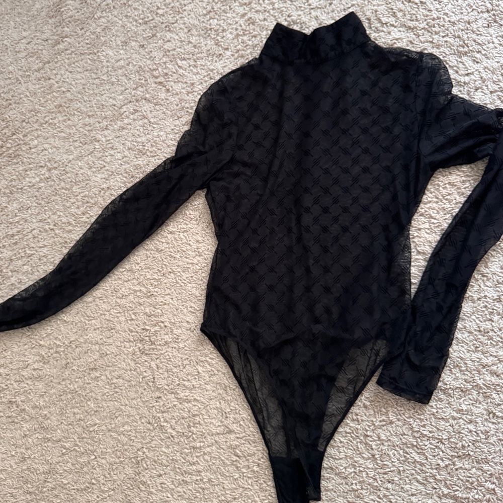 DAILY PAPER MONOGRAM-PRINT MESH BODYSUIT IN BLACK (USED)